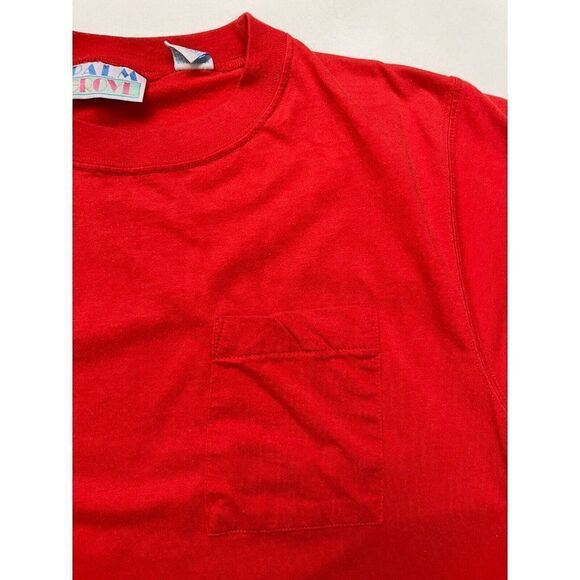 VINTAGE Palm Grove Blank Pocket T-shirt Women Medium Red 80s 90s Single Stitch - Picture 2 of 10